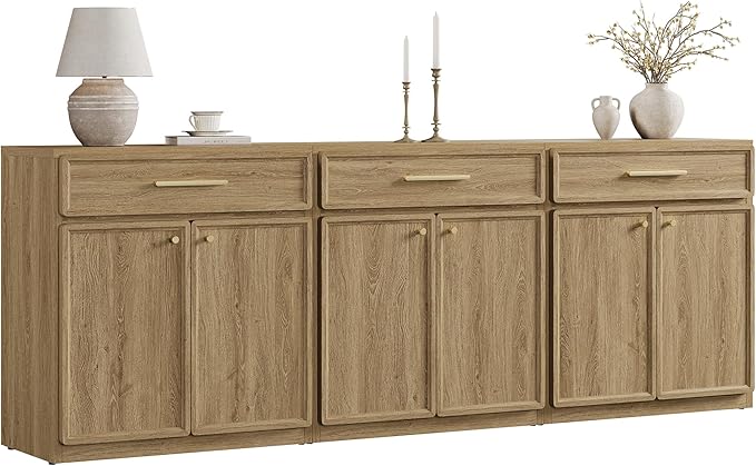 SICOTAS Buffet Cabinet with Storage Large Accent Storage Cabinet with Doors and Shelves 90" Modern Farmhouse Sideboard Credenza Buffet Table Coffee Bar for Living Room Kitchen Dining Room Entryway