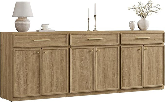 SICOTAS Buffet Cabinet with Storage Large Accent Storage Cabinet with Doors and Shelves 90" Modern Farmhouse Sideboard Credenza Buffet Table Coffee Bar for Living Room Kitchen Dining Room Entryway
