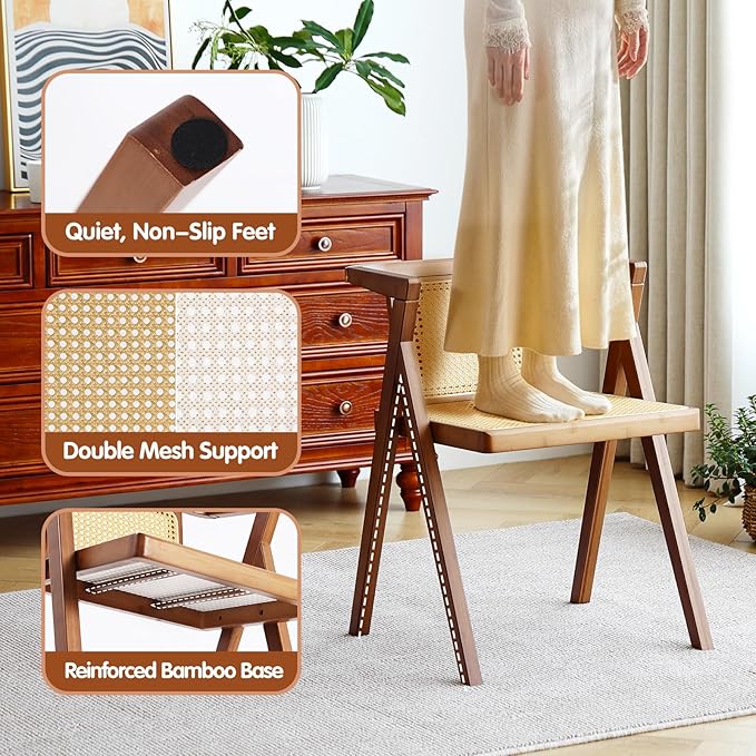 Furlide Rattan Dining Chair, Mid-Century Accent Armchair, Wicker Chair, Outdoor Bamboo Chair for Dining Room, Living Room, Bedroom, Kitchen, Walnut