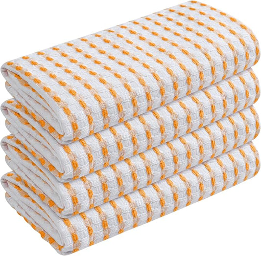 TWINY threads Waffle Dish Towels Set of 4, 16"x26" Kitchen Cloths, 100% Cotton, Soft & Absorbent Waffle Weave Hand Towel for Drying, Wiping, Polishing & Daily Kitchen Tasks, Mustard Yellow, White