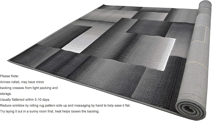 HR 5’ x 7’ Rug in Shadow- Premium Quality Silver/Black/Gray Abstract Geometric Modern Squares Pattern Area Rug - Contemporary Styling for Living Room, Bedroom - Unique Home Décor