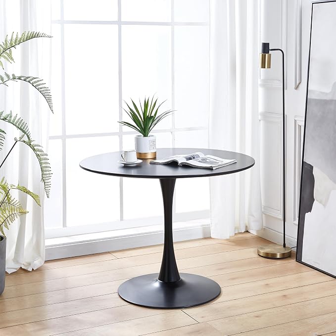 Black Round Metal Dining Table for Outdoor, 31.5" Tulip Table Kitchen Dining Table for 2-4 People with Pedestal Base Mid-Century Leisure Coffee Table Office Living Room Small Space Patio Balcony
