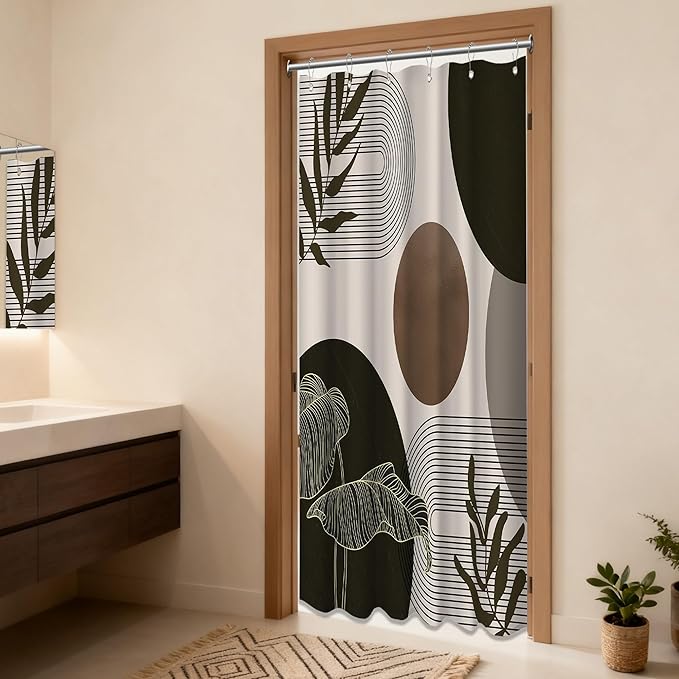 Brown and Beige Shower Curtain Light Brown Tan Taupe Boho Mid Century Modern Shower Curtains for Bathroom Decor MCM Mens Cool Bath Curtain Set, Waterproof Fabric with Hooks 36 x 72 Inch