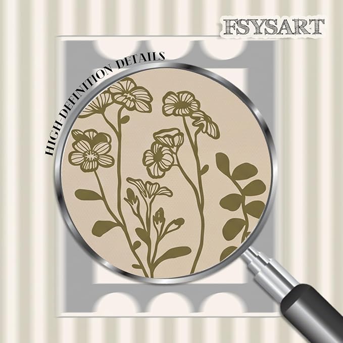 Framed Vintage Botanical Wall Art Set of 2, Olive Green Striped Floral Line Drawing Canvas Prints, Minimalist Nature Plant Artwork, Rustic Wall Decor for Living Room Bedroom Entryway 8x10in