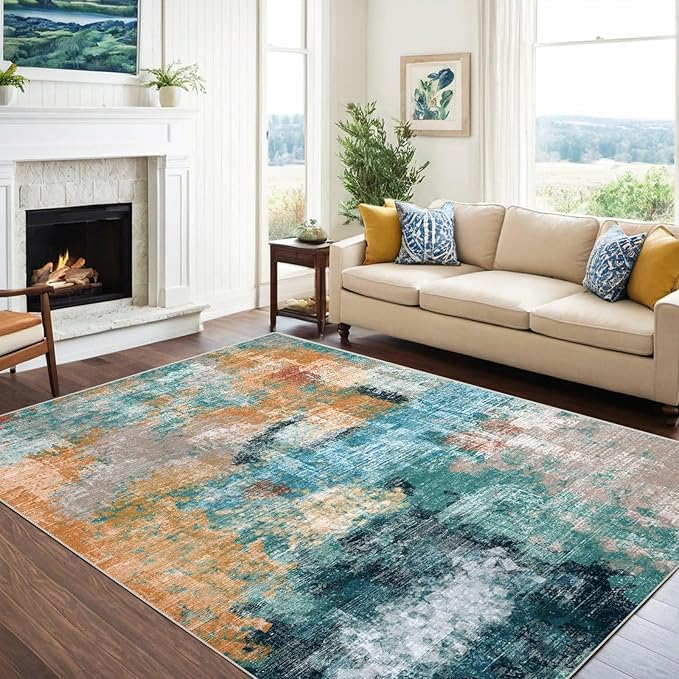 vivorug Washable Rug, Ultra Soft Area Rug 4x6, Non Slip Abstract Small Rug, Stain Resistant Rugs for Living Room Bedroom, Modern Fluffy (Rosy Clouds, 4'x6')