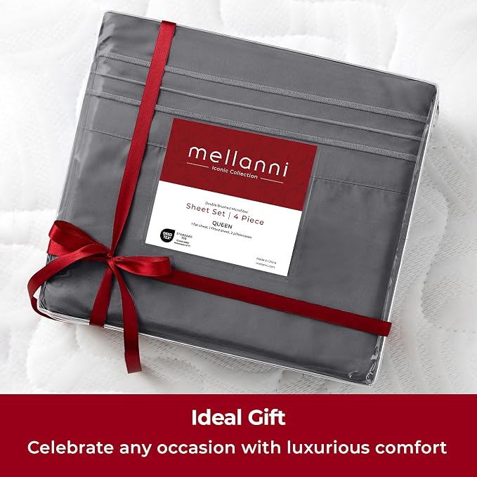 Mellanni Extra Deep Twin Sheets - 3 PC Iconic Collection Bedding - Hotel Luxury, Ultra Soft, Cooling Bed Sheets - Wrinkle, Fade, Stain Resistant (Twin, Gray)