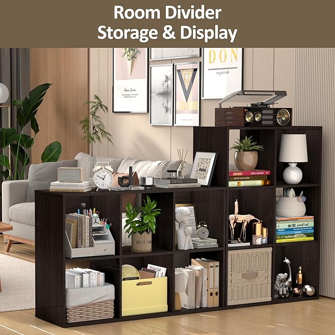 PrimeZone Stackable 6 Cube Storage Organizer: Wood Cubes Shelf Fits Cubby Bins - Square Cubicle Bookshelf with Shoe Rack for Closet Bedroom - Open Storage Shelf for Toy Clothes Book Shoe, Espresso