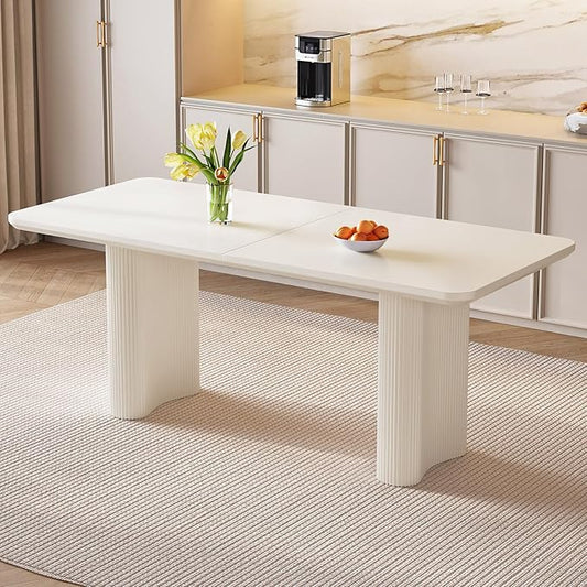 62.99 inch Dining Table, Modern Rectangular Kitchen Table, Home Dining Table for Kitchen, Bar, Living Room, Small Space, Cream White, Easy Assembly