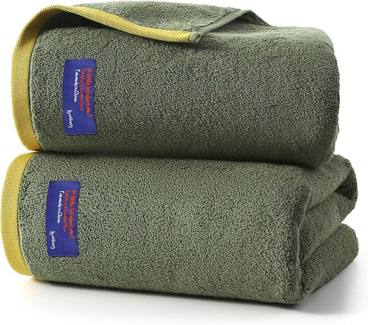 REDKISS 2 Pack Cotton Bath Towels, Soft Absorbent 600 GSM, 27x54 Inch | Quick Dry | Reinforced Stitching | Modern Contrast Border Design | Machine Washable | Bathroom, Gym|Spa & Guest Use | Green