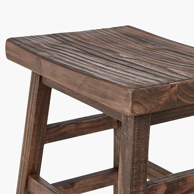Alaterre Furniture Pomona 20-Inch Counter Height Saddle Seat Barstool – Solid Wood, Backless Rustic Farmhouse Stool in Natural Finish for Kitchen Island or Dining Room (Natural)