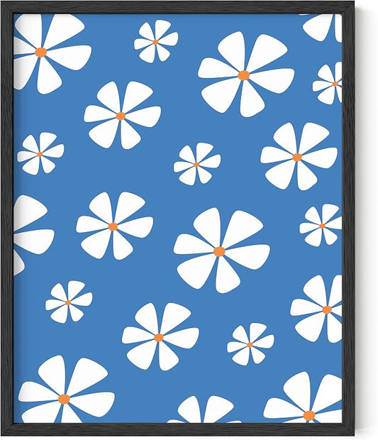 HAUS AND HUES Daisy Flower Painting - Blue Flower Art Posters for Room Aesthetic, Floral Prints (Unframed, 16x20)