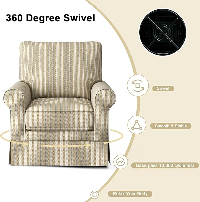 INZOY Swivel Accent Chair Set of 2, Mid Century Modern Reading Chair, Upholstered Swivel Square Chair for Living Room Bedroom Small Spaces, Fully Assembled, Brown Stripe