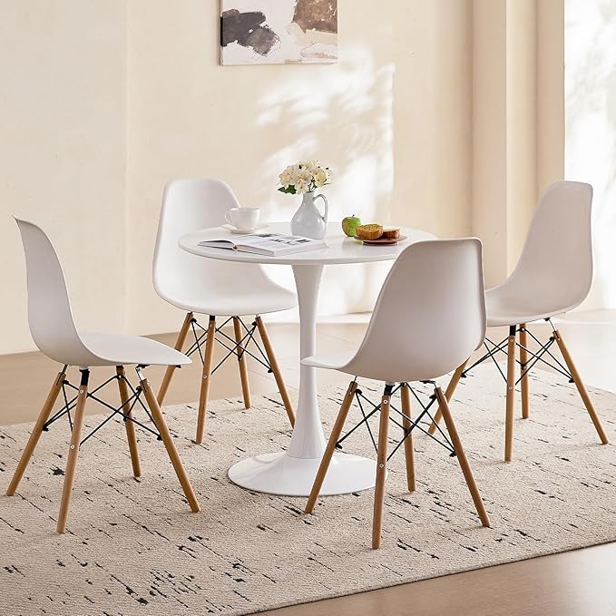 31.5" Round Dining Table for 2-4 Modern Circle Tulip Table with Metal Tulip Pedestal Base for Kitchen Dining Living Room Apartment Small Space Cafe, White