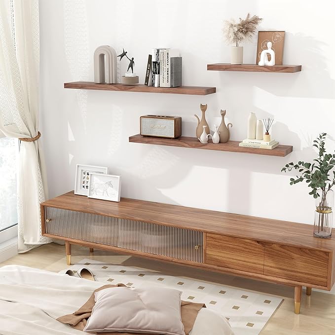 Axeman Walnut Floating Shelves for Wall 48 Inch - USA-Sourced Walnut Wood Shelves Set of 1 - Natural Wooden Shelves for Room Wall Decor