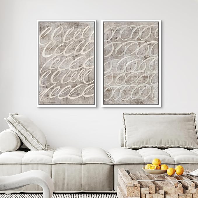 MUDECOR Framed Canvas Print Wall Art Vintage Mid-Century Swirl Abstract Shape Illustrations Modern Art Decorative Bohemian Colorful Chic for Living Room, Bedroom, Office - 16"x24"x2 White
