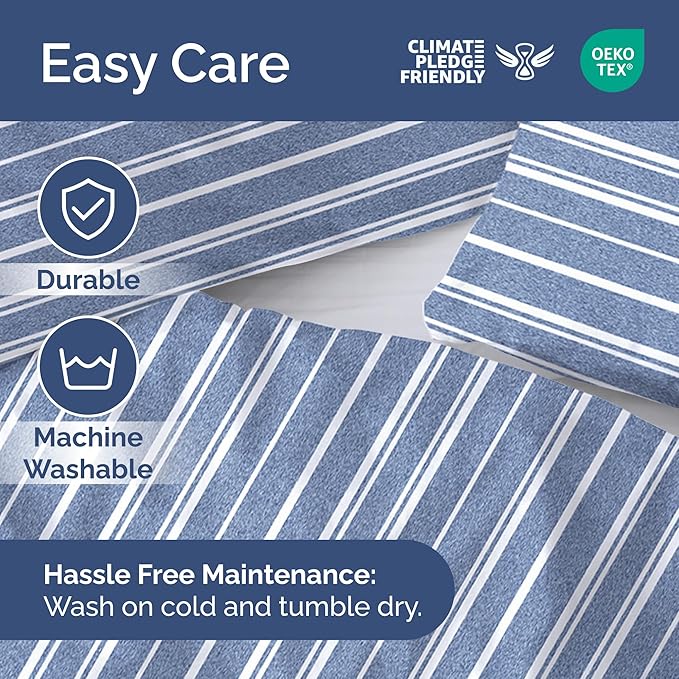 Duvet Cover Cal King Size - Extra Soft Cal King Size Duvet Cover - Lightweight, Breathable & Fade Free with Zipper Closures and Ties - 104" x 98" Inches - (Blue Stripes 3) Comforter Not Included