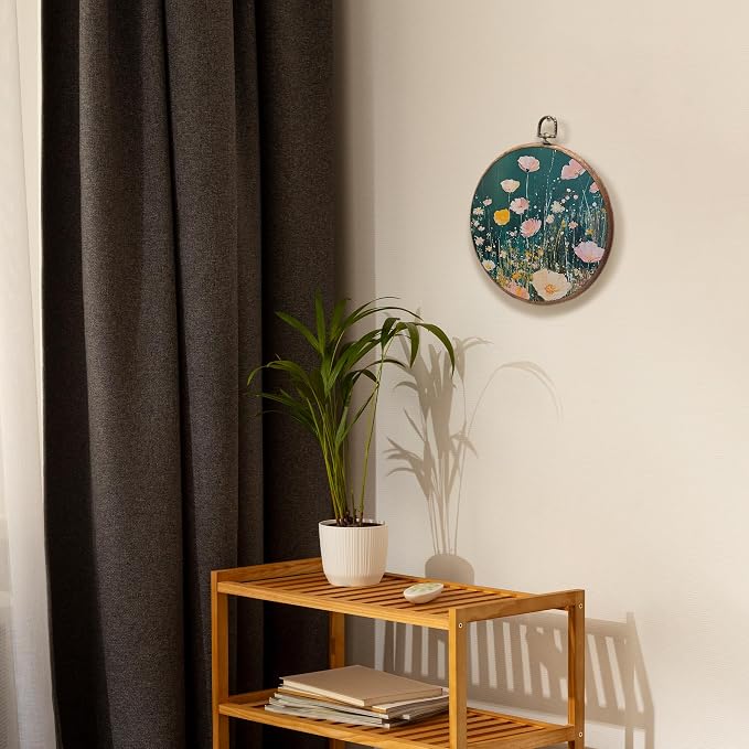KSDUT Retro Aesthetic Floral Green Wall Art Decor - Botanical Neutral Mid Century Modern Wall Art Canvas Frame Hanging Prints, Vintage Landscape Round Wall Art Decor for Home Decorations 10"x10"