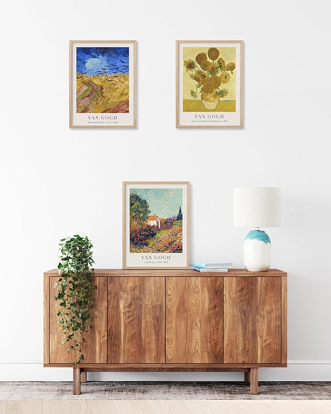 HesenDot Unframed Vincent Van Gogh Wall Art Prints Set of 3, 12x16in Classic Post-Impressionist Posters, Wheatfield and Sunflowers Canvas Print, Vintage Oil Painting Home Decor for Bedroom Living Room, Unframed