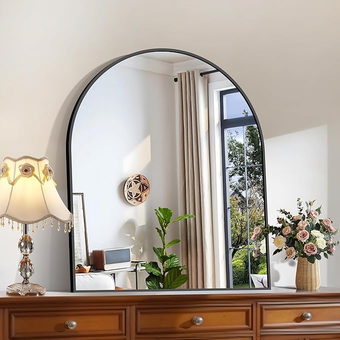 CIRCUMI Arched Wall Mirror, 30"x36" Black Arched Mirror with Tempered Glass, Metal Frame, Large Size for Bathroom, Living Room,Entryway,Over Sink, Arch Mirror for Decor,Shatterproof&Crystal-Clear