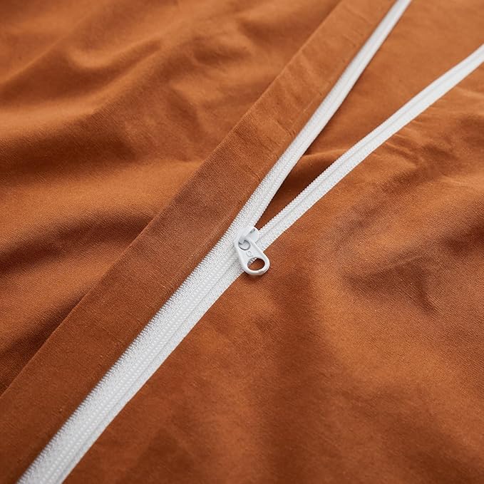 LOVQUE Burnt Orange Cotton Duvet Cover Twin Size, Linen Like Natural Bedding Set with Zipper Closure (No Comforter), 68x90 Inches