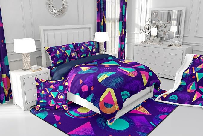 Memphis Style Duvet Cover King Abstract Colorful Dots Design Funky Bedding Set For Kids Child Girls Vintage Eighties Comforter Cover Memphis Fashion Bed Sets 80'S Style Retro 1980s Home Decor