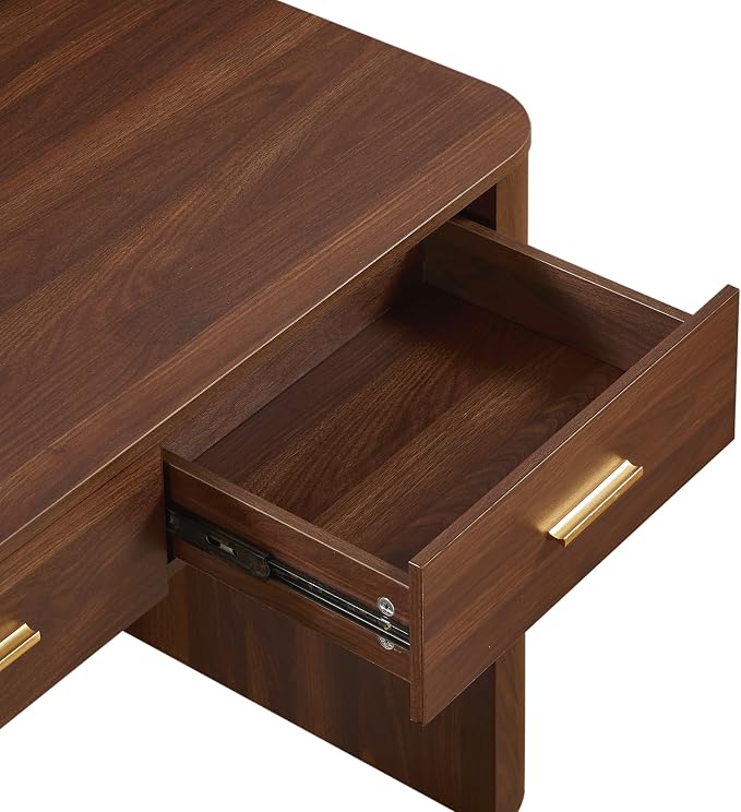 Merax Modern Minimalist Computer Desk with 3 Storage Drawers, 58.3" Wood Computer Desk with Rounded Edges & Reinforced Legs, Large Home Writing Desk for Bedroom, Dark Walnut