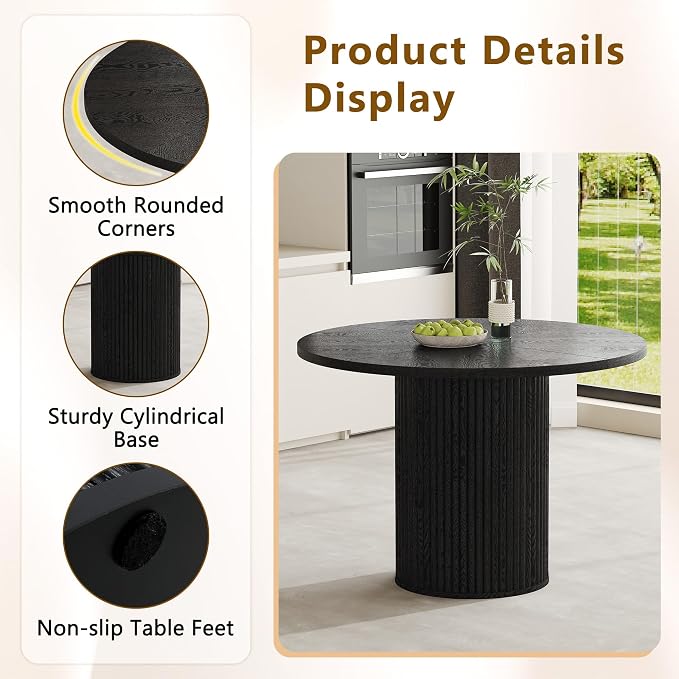 42" Round Dining Table for 4-6, Black Circle Dining Room Table,Modern Kitchen Table with Round Pedestal for Dining Room Kitchen