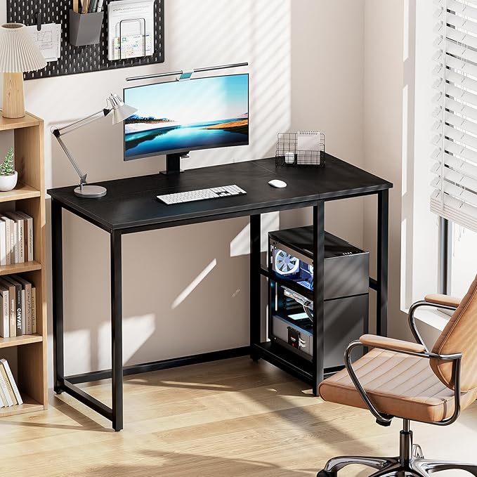 SINPAID 40 Inch Small Gaming Desk with Shelves for Small Spaces, Easy Assembly Study Desk, Sturdy Writing Desk for Bedroom & Home Office, Black