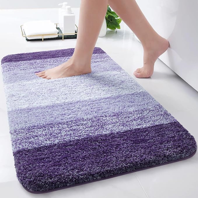 Arotive Microfiber Bathroom Rugs, Shaggy Soft and Absorbent Bath Rug, Non-Slip, Thick Plush Machine Washable Dry Bath Mats for Bathroom, Tub and Shower, 30x17, Dark Purple, Rectangular
