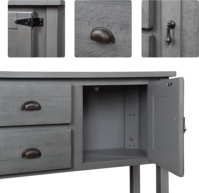 Merax Farmhouse Kitchen Sideboard Buffet Storage Cabinet with Drawers and Doors, Wood Sideboard Storage Cabinet with Open Shelf for Living Room Kitchen Dining Room, Antique Gray