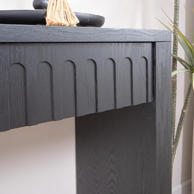 Wood Console Table, 59.2" Retro Long Sofa Table Behind Couch with 4 Drawers, Farmhouse Wooden Narrow Sofa Table Hall Table for Living Room Foyer Entrance Entryway, Black