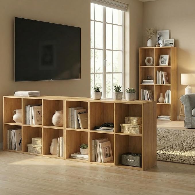12 Cube Storage Organizer, Wooden Cube Shelves with Closed Back Panel, Reversible Bookcase, Cubes Closet Organizer for Home, Living Room, Kids Room, Office, Bedroom, Study, Hallway