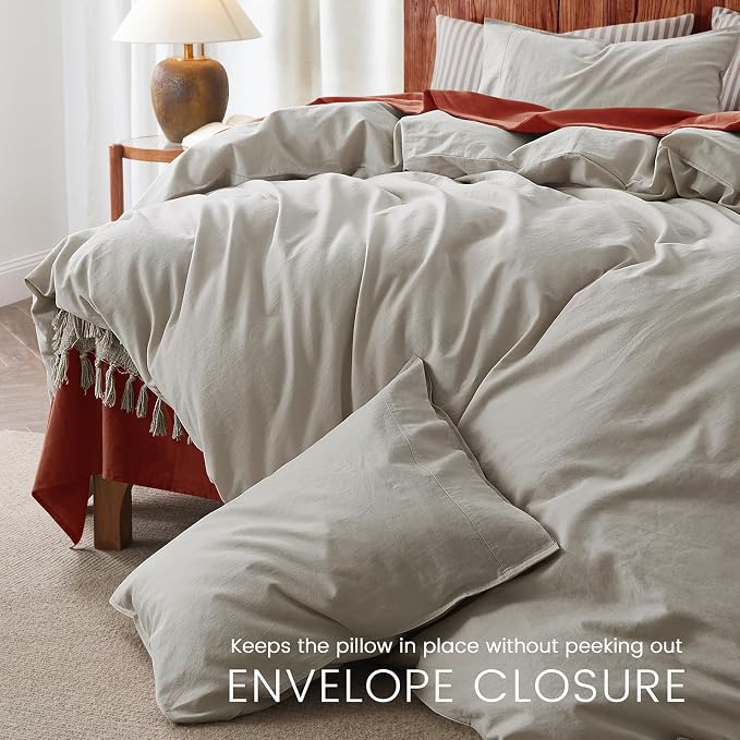 3Pcs Organic Linen Duvet Cover King Size, 100% French Linen from Normandy, Soft & Durable Natural Linen Bedding Set Comforter Cover with 2 Pillowcases, 1 Duvet Cover with Zipper