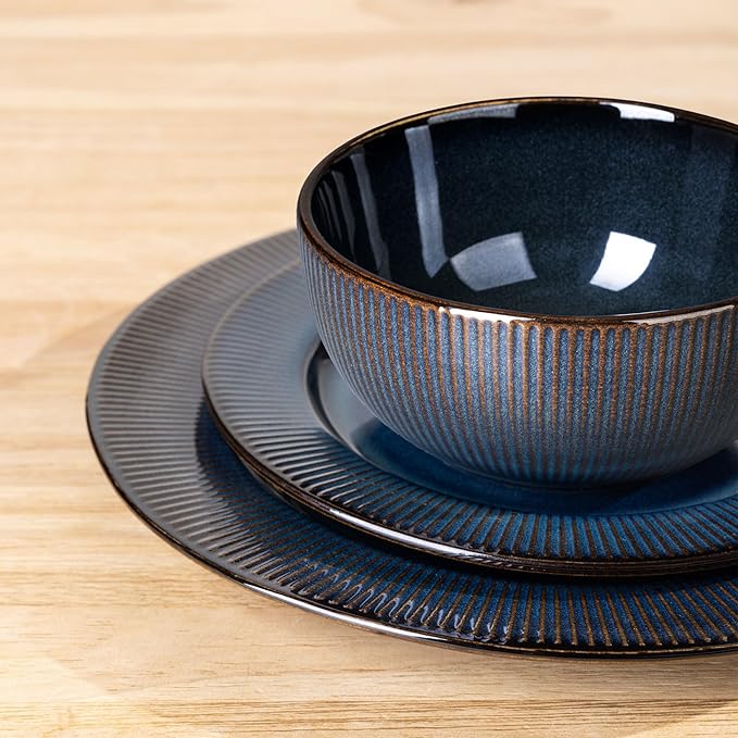 GBHOME Ceramic Dinnerware Sets,12 pcs Embossed Elegant Stoneware Plates and Bowls Sets, Housewarming Wedding Gift | Dishwasher & Microwave Safe | Dishes Set Service for 4