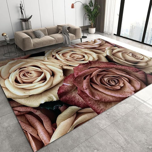 3x5 Area Rug Vintage Pink Dried Flower Roses Easy Clean Rug, Vintage Rose Flower Soft Non-Skid Carpet Throw Rugs for Kids Teen Girls Boys BedroomLiving Room Bathroom Classroom Office