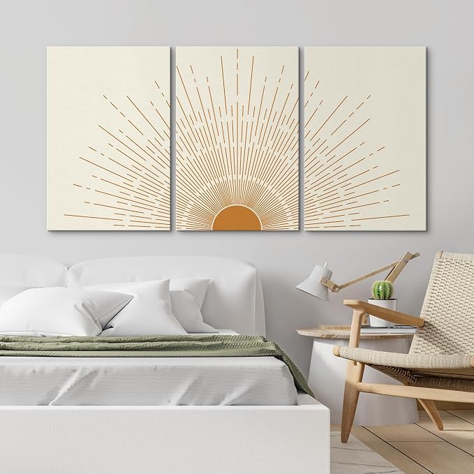 wall26 Canvas Print Wall Art Set Boho Mid-Century Orange Minimal Shining Sun Galaxy Nature Abstract Illustrations Modern Bohemian Decorative for Living Room, Bedroom, Office - 16"x24" x 3