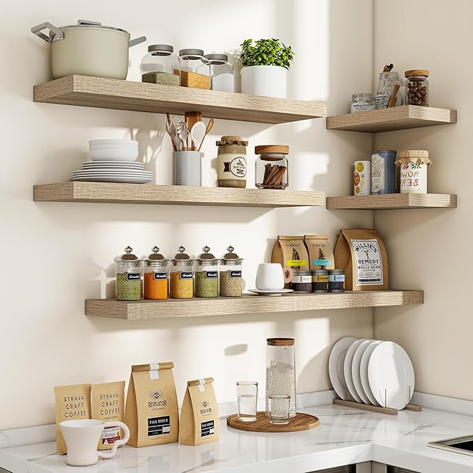 40 Inch Floating Shelves, 3D Textured Wood Grain, 40"x9.25"x1.5" Inch Deep Floating Shelves for Wall, Wooden Shelves for Bathroom, Bedroom, Living Room, Vintage White Oak, 1 Piece