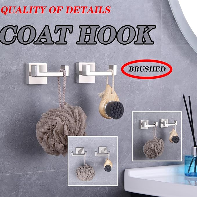 GERZWY Brushed Stainless Steel Coat/Robe Clothes Hook for Bath Kitchen Modern Hotel Style, Bathroom Double Towel Hook Wall Mounted 2 Pack AG1417B-LS