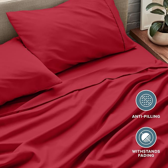 Bare Home California King Sheet Set - 1800 Ultra-Soft Microfiber Cal King Bed Sheets - Double Brushed - Deep Pockets - Easy Fit - 4 Piece Set - Bed Sheets (California King, Red)