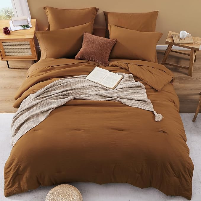 WRENSONGE Oversize King Size Comforter Set- 7 Pieces Soft Terracotta Bed in a Bag with Fitted Sheet, Flat Sheet, 2 Pillow Shams, 2 Pillowcases, Warm Bedding Sets for All Season