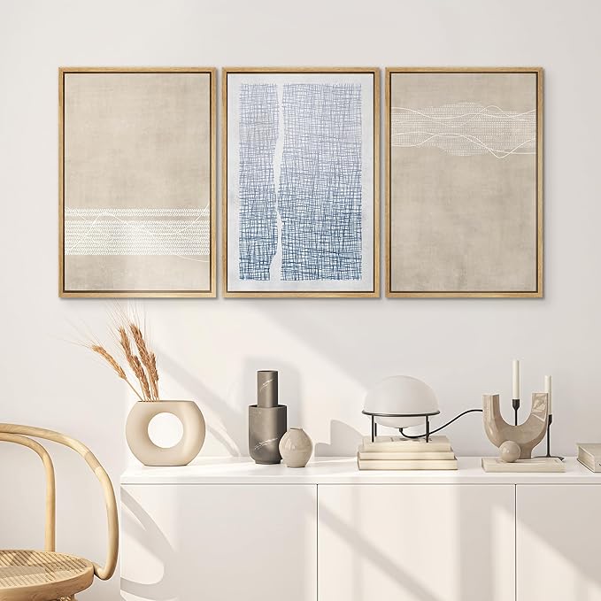 SIGNWIN Framed Canvas Print Wall Art Set Tan Blue Geometric Landscape Abstract Shapes Cozy Neutral Modern Art Decorative Boho Relax/Zen Nordic for Living Room, Bedroom, Office - 16"x24"x3 Natural