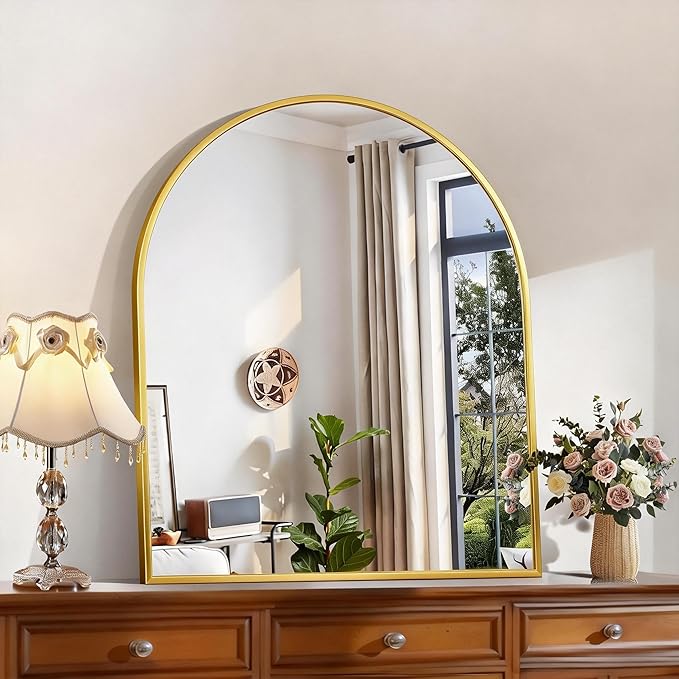 CIRCUMI Arched Wall Mirror, 30"x36" Gold Arched Mirror with Tempered Glass, Metal Frame, Large Size for Bathroom, Living Room,Entryway,Over Sink, Arch Mirror for Decor,Shatterproof&Crystal-Clear