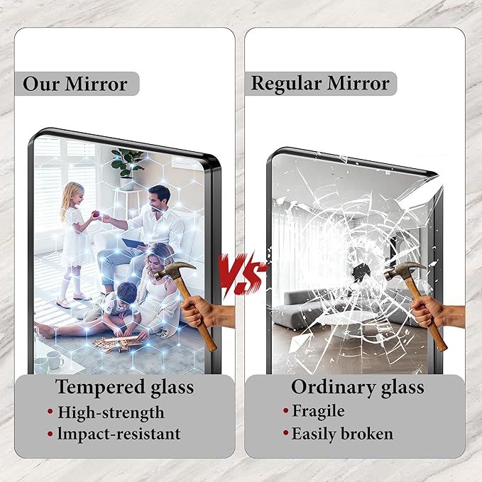 30x36 Inch Black Metal Framed Bathroom Mirror for Wall, HD Tempered Glass, Vanity Mirror for Over Sink, Anti-Rust Aluminum Alloy Mirror, Farmhouse, Horizontally or Vertically Hanging