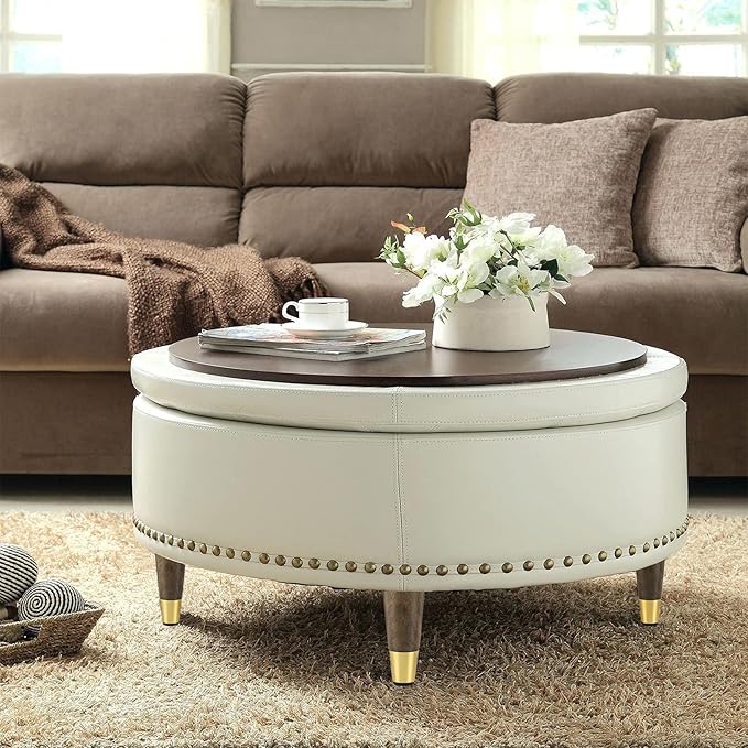 ALAMHI Wood Furniture Leg Sofa Legs 4 Inch Brown Round Tapered Mid-Century Modern Feet with Brass Base Replacement Legs for Cabinets,Coffee Table,Ottoman,TV Stand,Loveseat,Armchair Set of 4