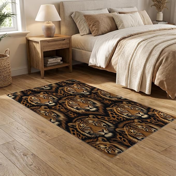 5'x7' Washable Flatwoven Rug, Orange Graphic Animal Print Stain Resistant Area Rug Non-Slip Low Profile Floor Covering for Guest Room, Lounge, Apartment | Ref:2229845