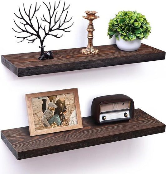 Axeman Floating Shelves for Wall, 24 Inch Wood Floating Shelves Set of 2, 24W x 8D Rustic Floating Wall Shelves for Living Room Bedroom Laundry Room Garage Farmhouse - Dark Walnut
