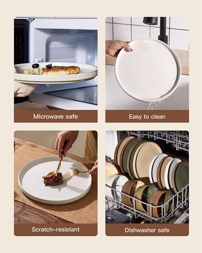 8-Piece Dinner/Salad Plates, Matte White Dish Set for 4 | Chip & scratch resistant stoneware dinnerware. Microwave & dishwasher safe. Handcrafted reactive glaze. For daily & serving.