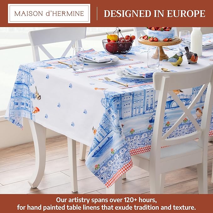 Maison d' Hermine Table Cloth Rectangle Table 100% Cotton 60 x 90 Inches Tablecloth Reusable Decorative for Dining Room Farmhouse Home Valentines Day Decorations Spring Summer - Amsterdam Canals