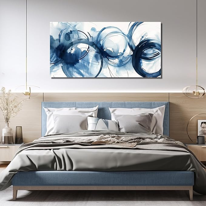 Blue Abstract Prints Wall Art for Office Minimalist Wall Decor for Bedroom Large Painting Wall Art for Living Room Size 29 x 58 Inch