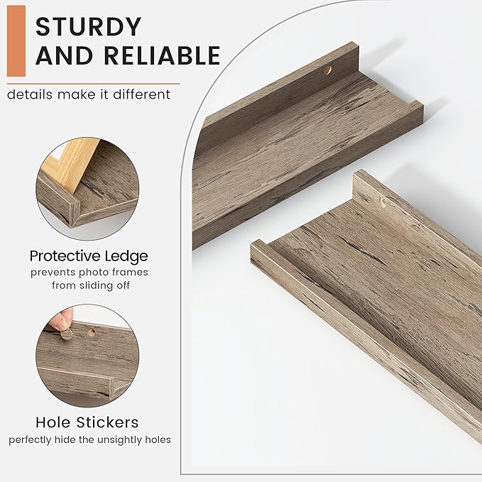 Floating Picture Ledge Shelves for Wall Set of 8, 16 Inch Wall Shelves with Lip Long Large Nursery Book Shelf for Toys Storage Kids Bookshelf Wall Mounted Living Room Bedroom Decor Frames